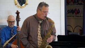 Bob Miner on the tenor sax (Top Shelf Trio featuring Bob Miner)
